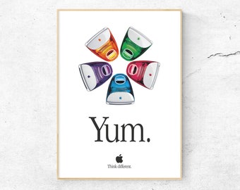 muku　Apple Poster Apple 'YUM' Poster Print. Retro APPLE YUM Poster. Vintage