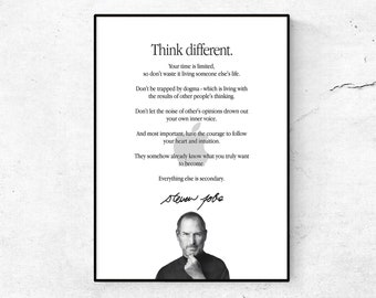 Your time is limited Poster. Steve Jobs Quotes Poster. Printable Apple Think Different Poster. Apple Logo Poster Art. Gift For Apple Lovers.