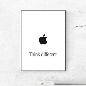 Póster "Piensa Diferente" de Apple. Póster imprimible del logo de Apple. Póster "Piensa Diferente". Regalo para amantes de Apple. Decoración de oficina. Póster de configuración de Apple.