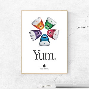 Apple ‘YUM’ Poster Print. Retro APPLE YUM Poster. Vintage iMac Poster. Features The Original 5 Flavors Of The iMac G3. Gift For Apple Lovers