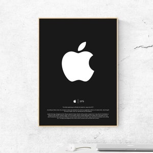 Apple Logo Poster Black. The Story of the Apple Logo Poster. Typography Apple Logo Printable Poster. Gift for Apple Lovers. Office Decor