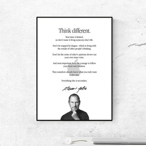 Your time is limited Poster. Steve Jobs Quotes Poster. Printable Apple Think Different Poster. Apple Logo Poster Art. Gift For Apple Lovers.