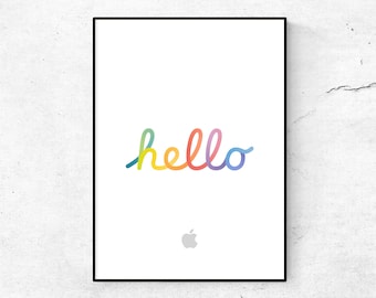 Apple Hello Poster. Mac Hello Logo Poster. Colorful Hello Poster. Apple Hello Logo Poster. Gift for Apple Lovers. Office Decor, Home Decor.