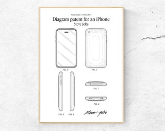 Patent for an iPhone Poster. Apple iPhone Patent Poster. Apple iPhone Vintage Poster. Nostalgic Gift for Apple Lover. Gift for iPhone User