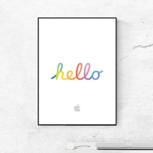 Apple Hello Poster. Mac Hello Logo Poster. Colorful Hello Poster. Apple Hello Logo Poster. Gift for Apple Lovers. Office Decor, Home Decor.