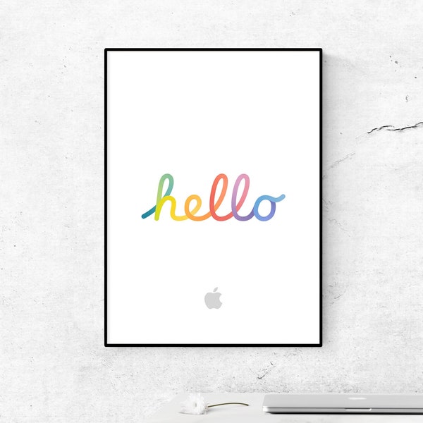 Apple Hello Poster. Mac Hello Logo Poster. Colorful Hello Poster. Apple Hello Logo Poster. Gift for Apple Lovers. Office Decor, Home Decor.