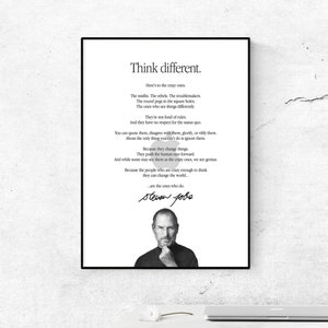 Apple Think Handlettering Poster. Apple Logo Poster. Steve Arbeitsplätze Denk anders Poster. Hier gehts zum Crazy Ones Poster - Geschenk für Apfelliebhaber.