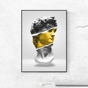 David Statue Poster. Gelbe kaputte David-Statue Poster. David Wandkunst. Druckbare Wandkunst, Home Decor. David Michelangelo Kunstdekor.