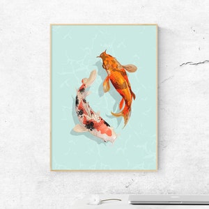 Two Japanese Koi Fish Watercolor Painting Wall Hanging Digital Print Instant Download Poster Home Decor Art 50x70cm Gift For Her