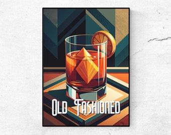 Art Deco Old Fashioned Cocktail Print: Vintage Bar Decor (Digital Download)