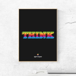 Apple THINK Poster. Apfel denken anders Digitaldrucke. Vintage Apple Think Handlettering Poster. Geschenk für Apfel Liebhaber. Retro Apfel Poster.