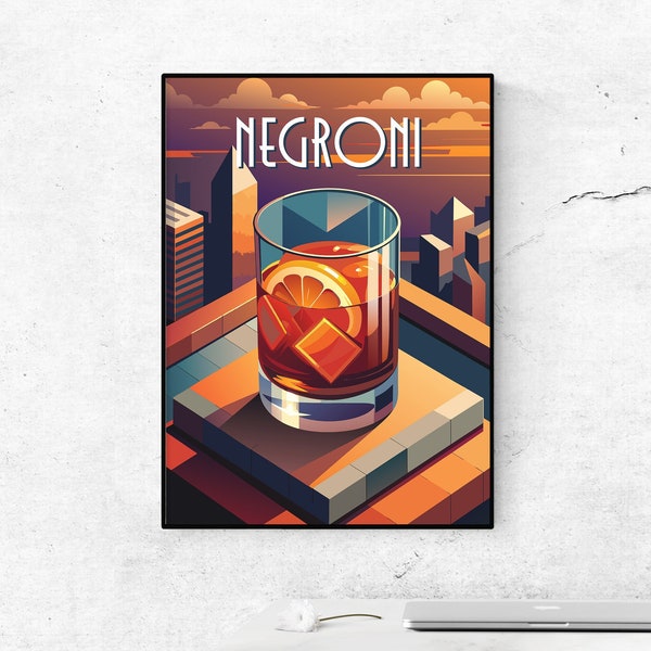 Art Deco Negroni Cocktail Poster - Negroni Art Deco Cocktail Art - Vintage Cocktail Decor - Cocktail Party Decoration - Cocktail Lover Gift