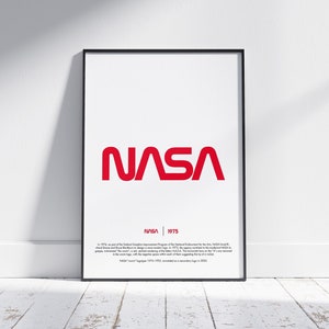 NASA Logo Poster. Printable NASA WORM Logo Poster. Printable Nasa Worm Logotype Poster. Kids Room Decor. Office Decor. Digital Print Poster.