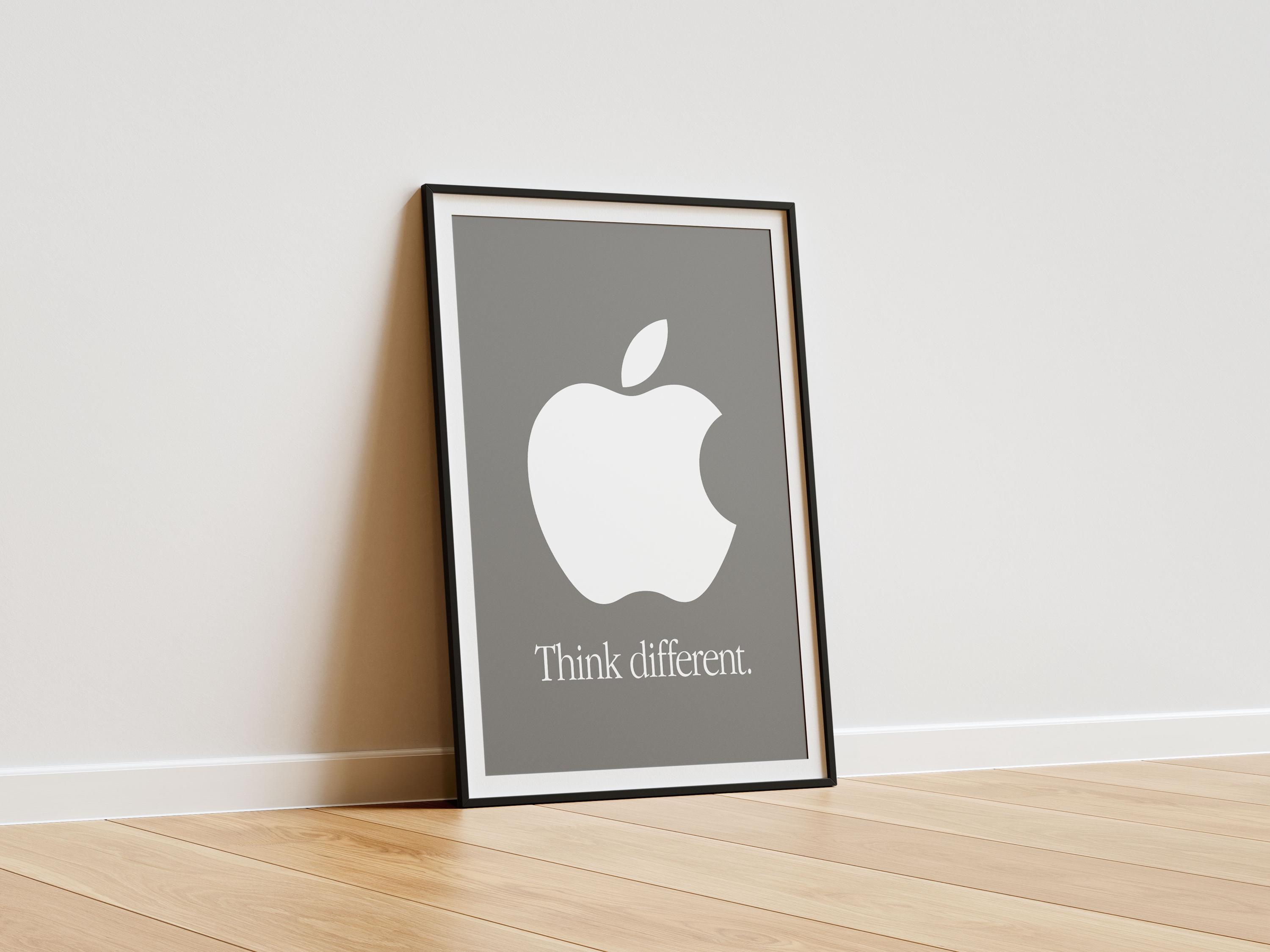 Apple Think Differentポスター：グレーロゴ、ワークスペースの装飾