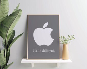 Apple Think Different Poster: Gray Logo, Workspace Decor (digital