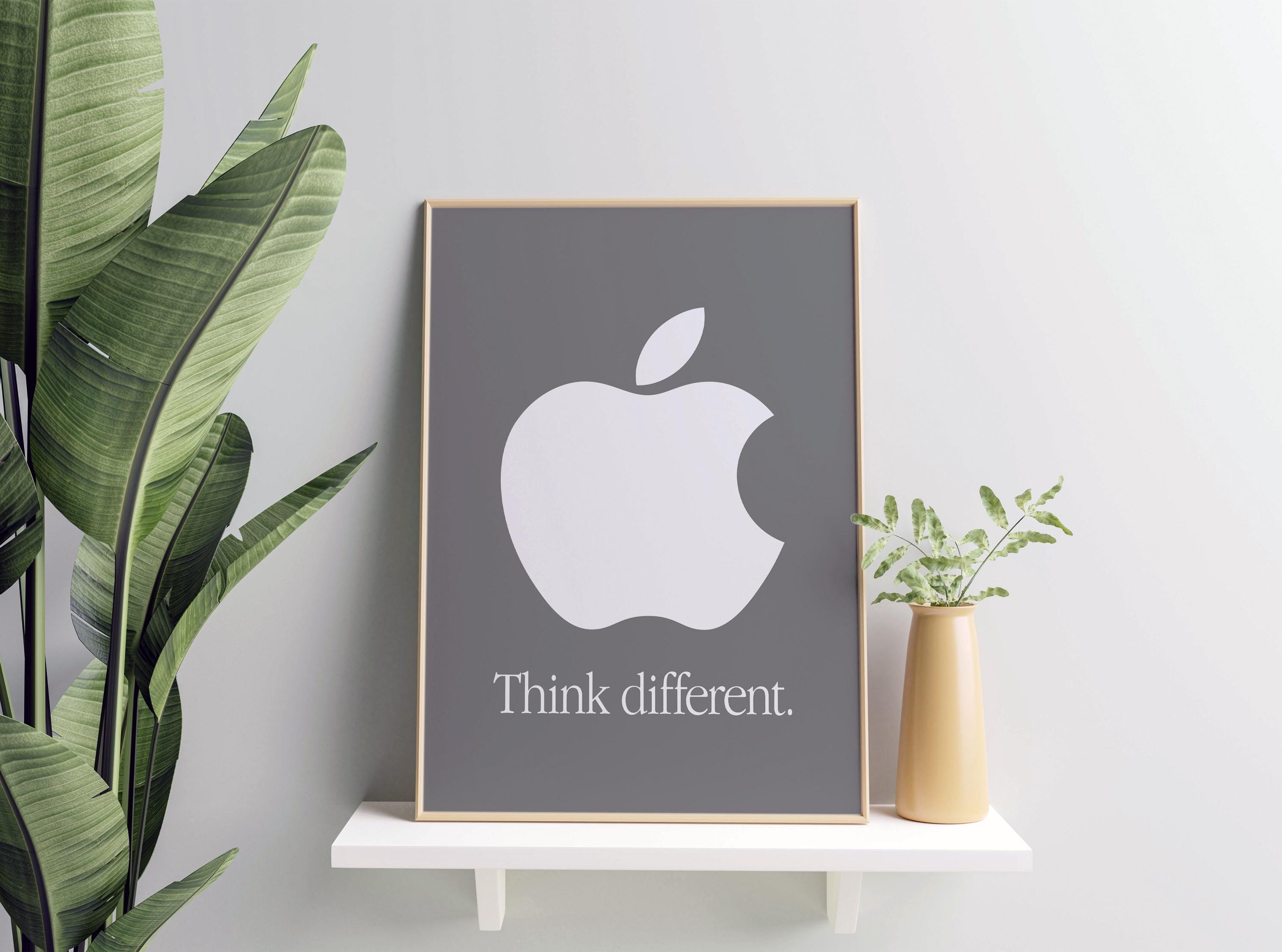Apple Think Different Poster: Gray Logo, Workspace Decor (digital