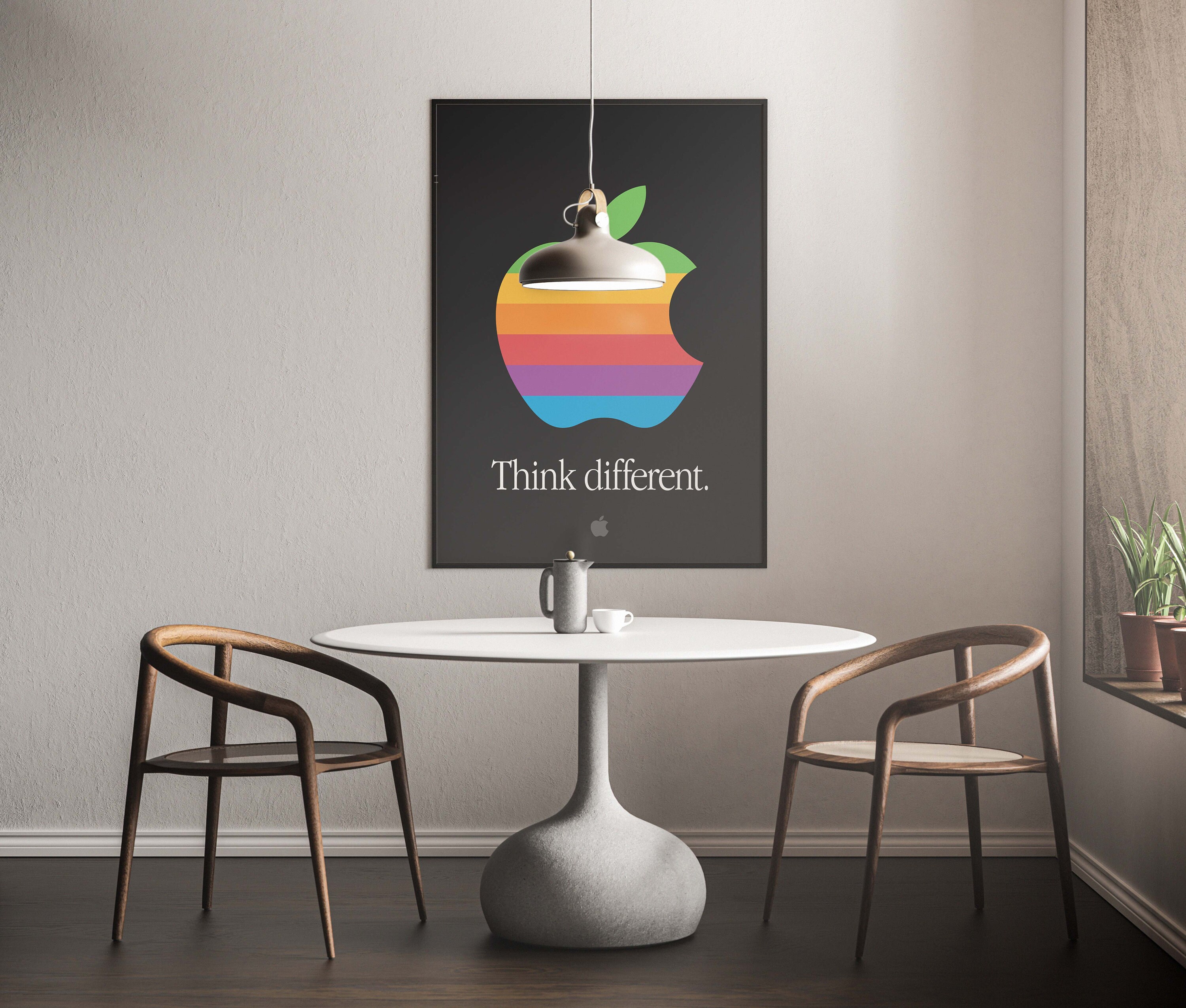 Retro Apple 'think Different' Poster: Rainbow Logo Print (digital
