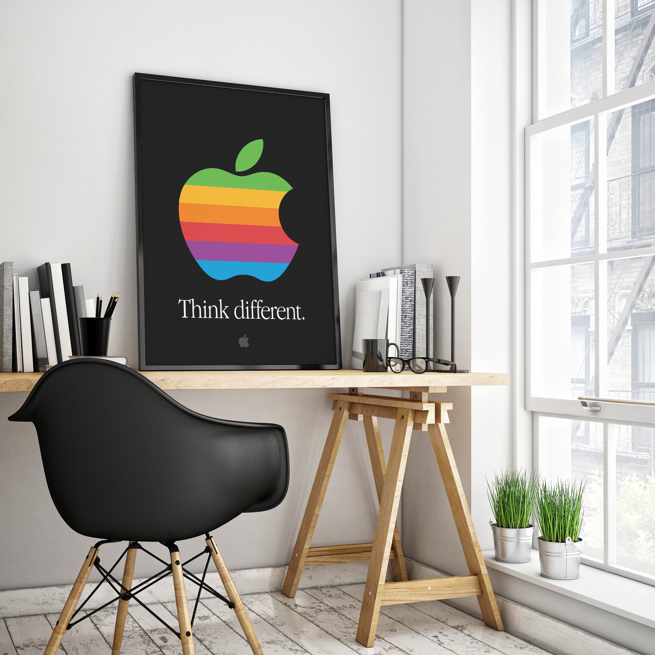 レトロなApple「Think Different」ポスター：レインボーロゴプリント