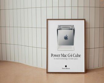 MacBook本体 PowerMac G4 & Chinema Display Poster Apple Power Mac G4 Cube Ad Poster: Vintage Mac Print