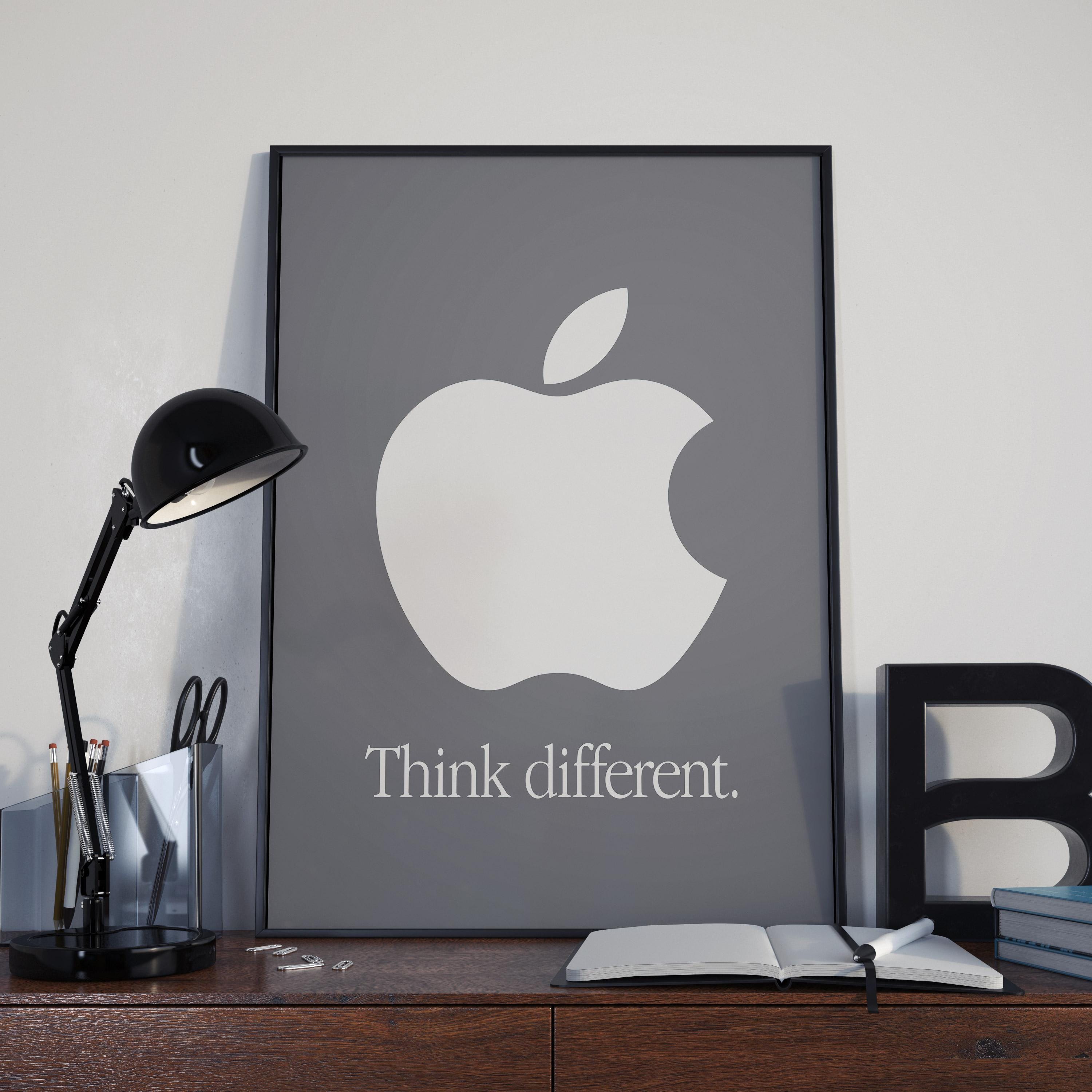 Apple Think Differentポスター：グレーロゴ、ワークスペースの装飾