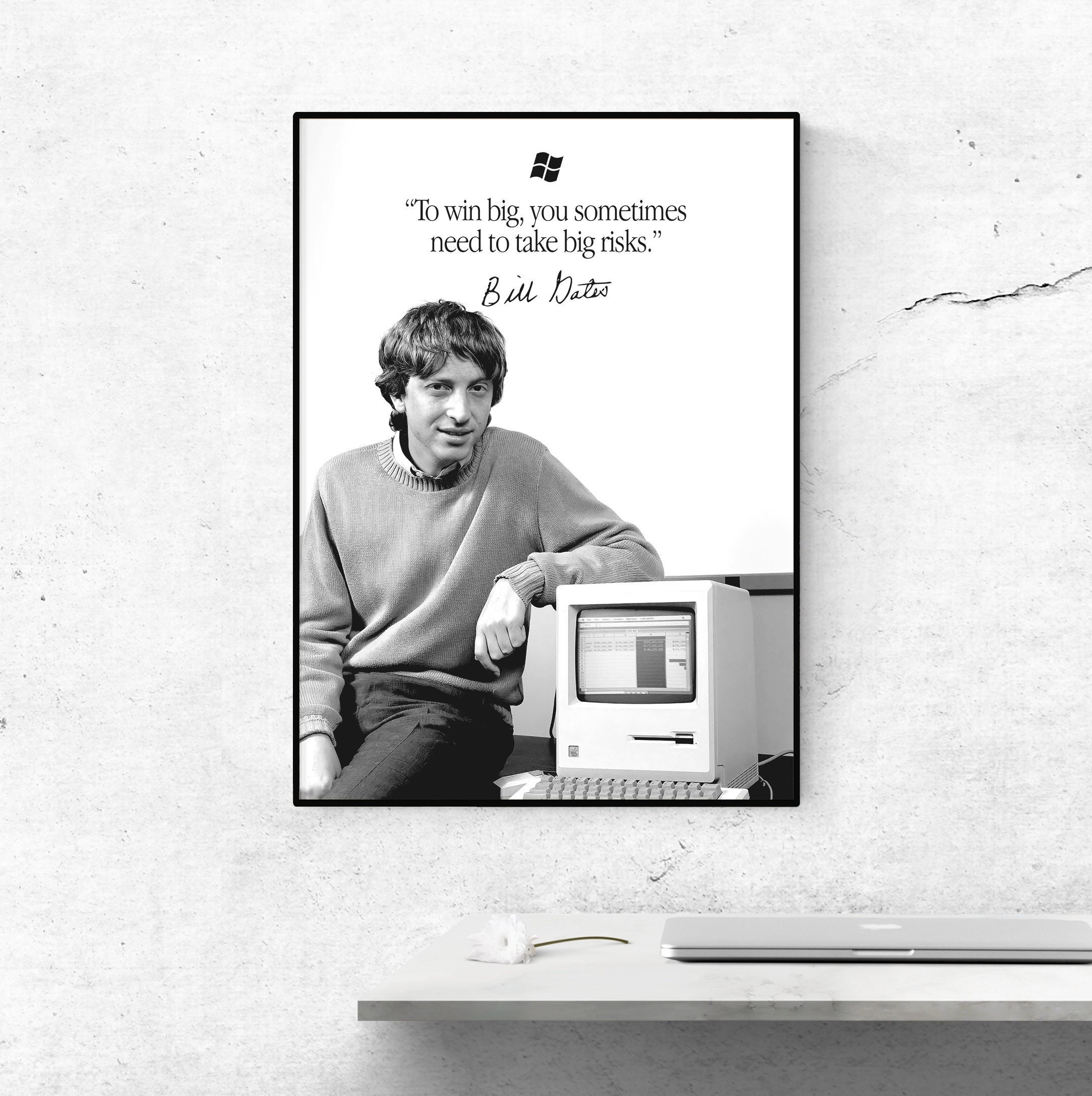 Bill Gates Quote Poster. To win big, you sometimes need to take big risks. Bill Gates Motivation Wall Art Office Decor. Risk-taking quote.