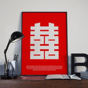 Double Happiness Poster. Chinese Double Happiness Minimalist Printable Art. Chinese Valentine Calligraphy. Love Quote Print Wedding Gift.
