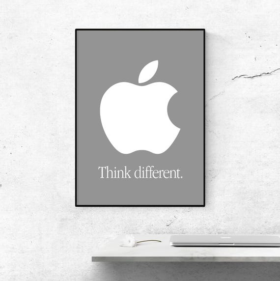 Apple Think Different Poster: Gray Logo, Workspace Decor (digital