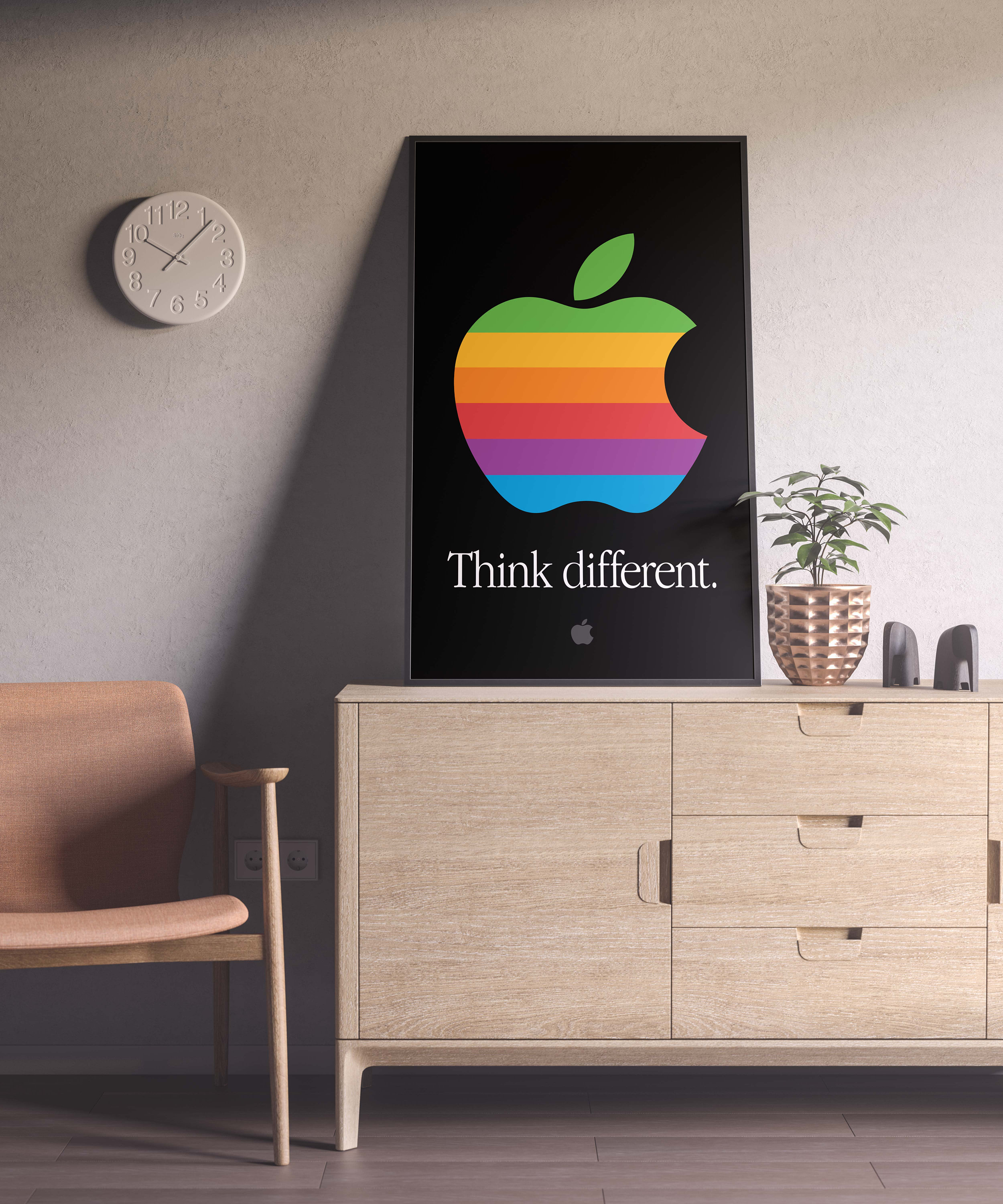 レトロなApple「Think Different」ポスター：レインボーロゴプリント