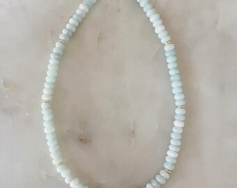 Baby Blue Gold Disk Gemstone Necklace