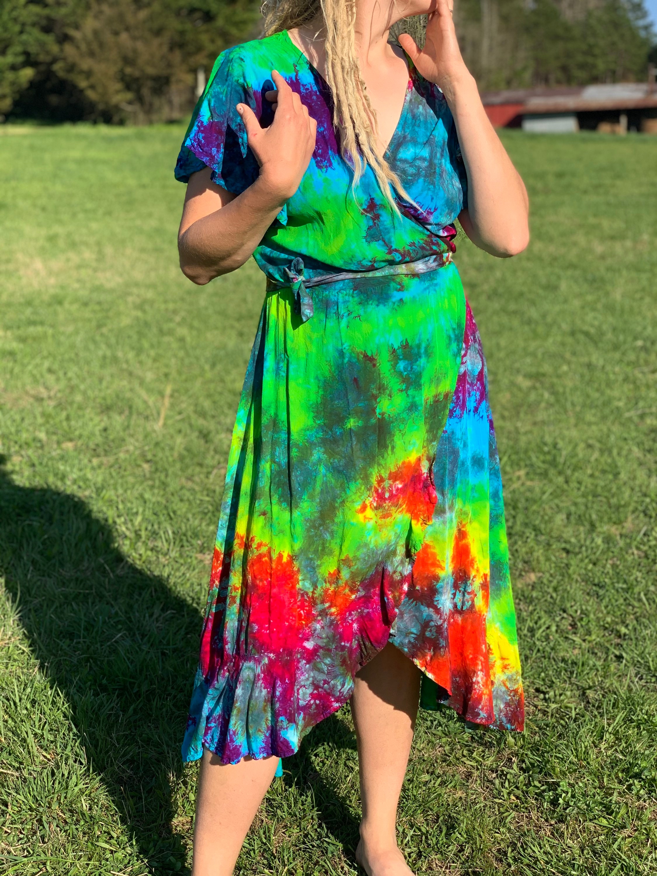 Tie Dye Rainbow Sundress Womens Wrap Dress Rayon Tie | Etsy