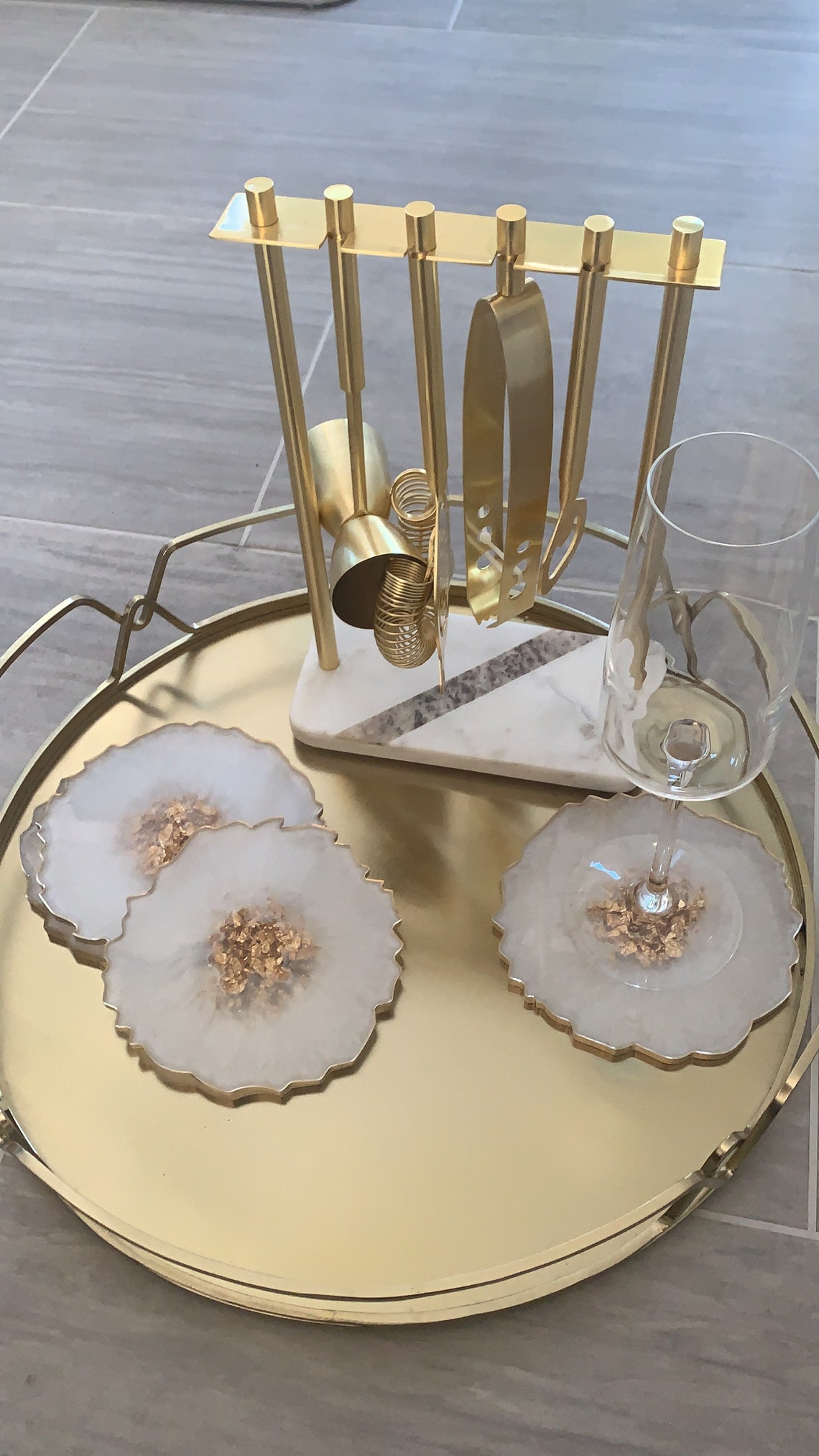 Stunning Pearl White and Gold Coaster Set Etsy UK