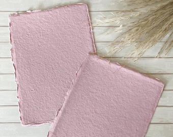 Handmade Paper in Vintage Pink.  PACK OF 5 SHEETS.  Recycled cotton rag paper with deckled edge.  Acid Free.