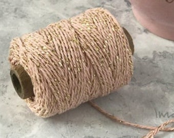 Cotton Lurex Twist Cord -Ivory and Rose Gold | 50 Meter Roll | Decorative String | Cord/Twine