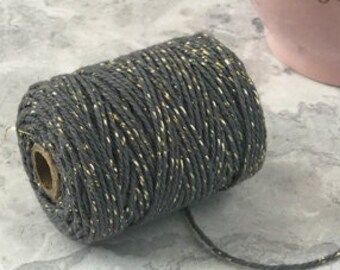 Cotton Lurex Twist Cord - Grey and Gold | 50 Meter Roll | Decorative String | Cord/Twine