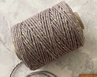 Cotton Lurex Twist Cord - Dusky Lilac and Gold | 50 Meter Roll | Decorative String | Cord/Twine