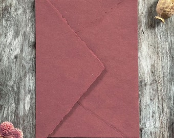 Handmade Paper Envelopes in Dusky Rose. PACK OF 5. Recycled cotton rag paper envelopes with deckled edge and diamond flap