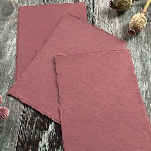 Handmade Card in Dusky Rose.  PACK OF 5 SHEETS.  Recycled cotton rag card with deckled edge.  Acid Free.  300gsm