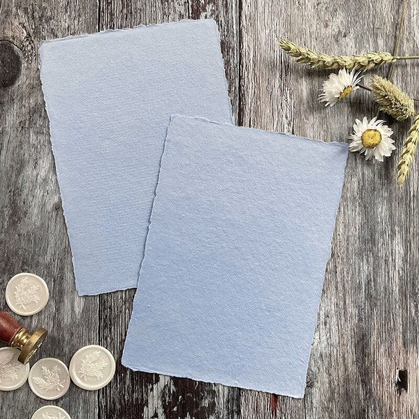 Handmade Card in Denim Blue.  PACK OF 5 SHEETS.  Recycled cotton rag card with deckled edge.  Acid Free.  300gsm