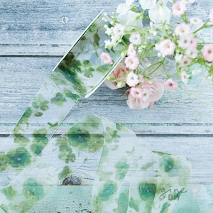 Bellefleur Floral Organza Grün | Chiffonband mit grünem Blumenmuster