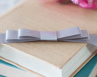 Flat Bow in Silver | Ready Made Bows in Silver Satin Ribbon | Perfect to Decorate Wedding Invitations, Stationery, Gift Wrap etc.