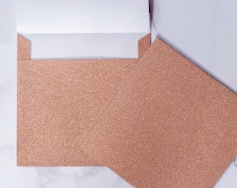 Sobre con purpurina en oro rosa / Sobre cuadrado de 16 cm con purpurina en oro rosa / Sobres de invitación con autoadhesivo / Sobre cuadrado de 15 cm