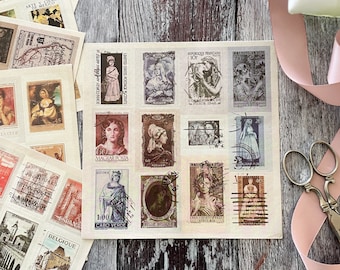 Set med stämpelklistermärken i vintagestil | dekorativa stämpelklistermärken | världsstämplar | Paket med hobbyklistermärken