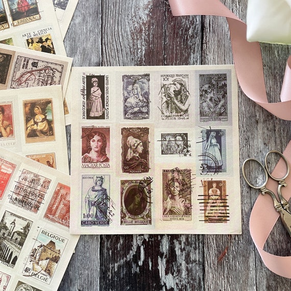 Set of Vintage Style Stamp Stickers Decorative Stamp Stickers World Stamps  Pack of Craft Stickers 