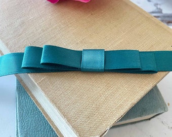 Flat Bow in Teal | Decorative Bow in Teal Satin Ribbon | Pre Made Bow for Decorating Wedding Invitations, Stationery, Gift Wrap and More