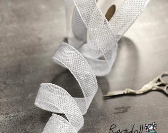 White Shimmer Ribbon | Wire Edged Ribbon in White and Silver | Decorative Wire Edge Ribbon