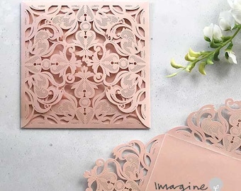 Jaipur Laser Cut Wedding Invitation in Blush Pink | Luxury Blank Invitation | DIY Wedding Invitation | Invitation wallet