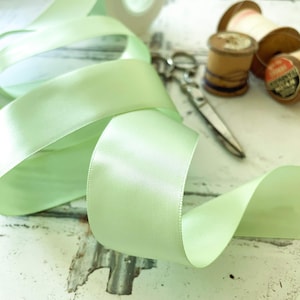 Seafoam Green Satin Ribbon | Pale Green Ribbon in Various Widths | 6mm, 13mm, 19mm, 25mm or 38mm wide | Roll of High Quality Ribbon