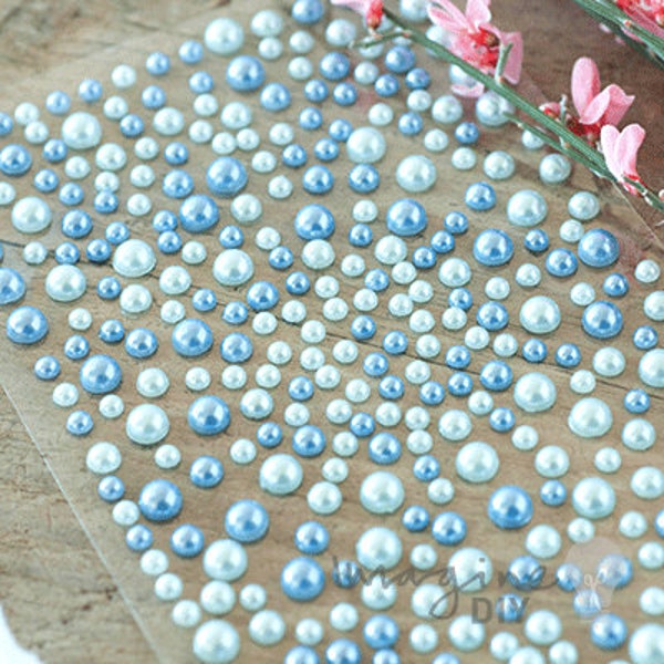 Self Adhesive Pearls in Blue and Aqua | Stick on Pearls | Decorative Pearl Stickers | DIY Invitation Decorations