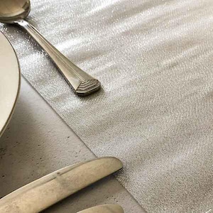 Silver Lucente Table Runner - 5 Meter | Delicate Metallic Silver Table Runner | Perfect Decoration for Wedding and Event Tables | Long Roll