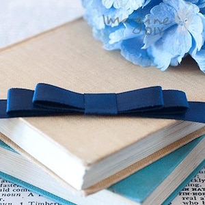 Flat Bow in Navy | Single or Double Loop Elegant Bow in Navy Satin | Pre Made Bow to Decorate Wedding Invitations, Stationery, Gift Wrap etc